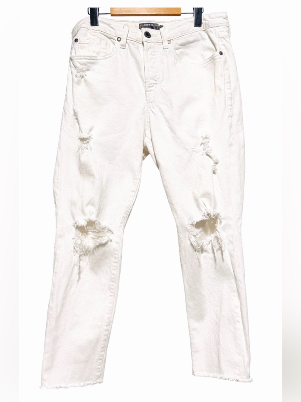 TORRID White Distressed Straight Jeans Raw Hem Grunge Coastal Mom